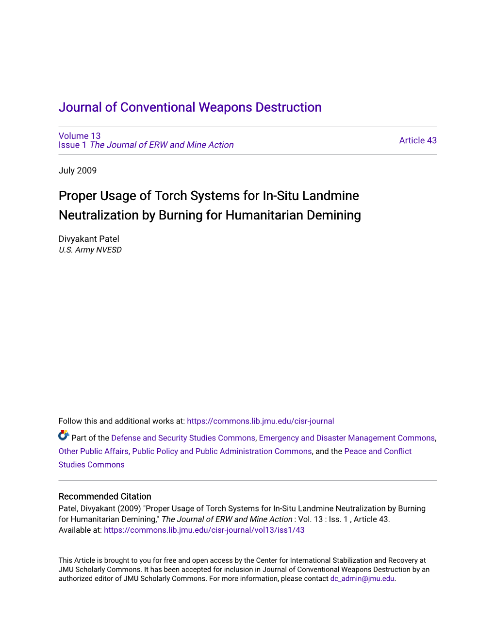 Proper Usage of Torch Systems for In-Situ Landmine Neutralization by Burning for Humanitarian Demining