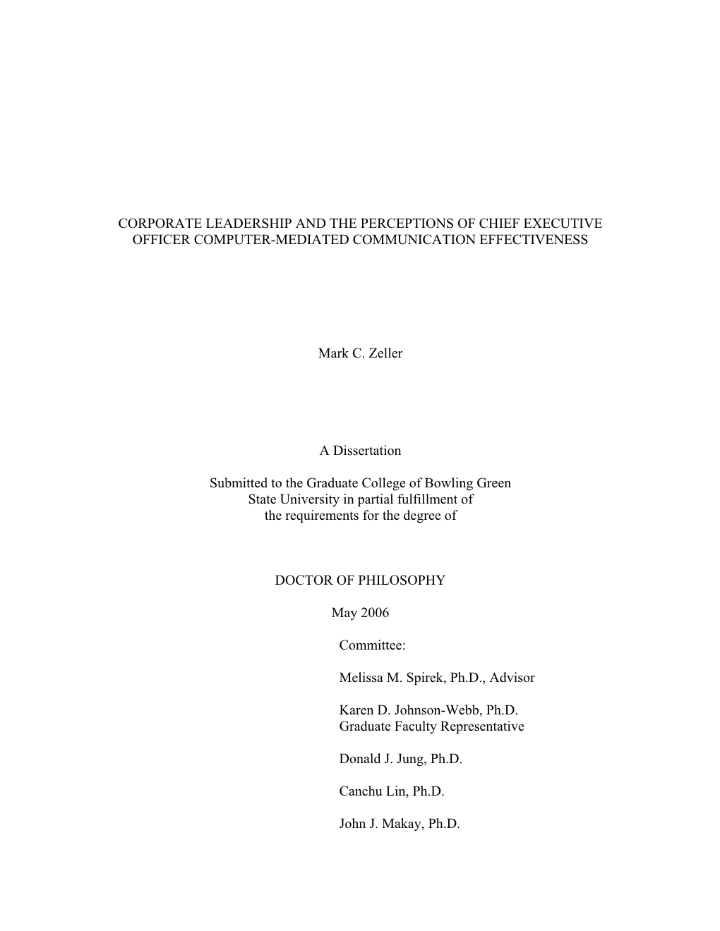 Corporate Leadership and the Perceptions of Chief Executive Officer Computer-Mediated Communication Effectiveness