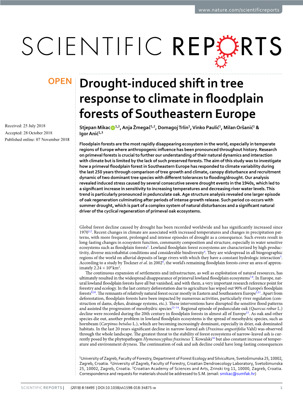 Drought-Induced Shift in Tree Response to Climate in Floodplain Forests Of