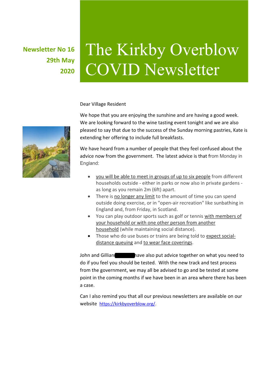 The Kirkby Overblow COVID Newsletter