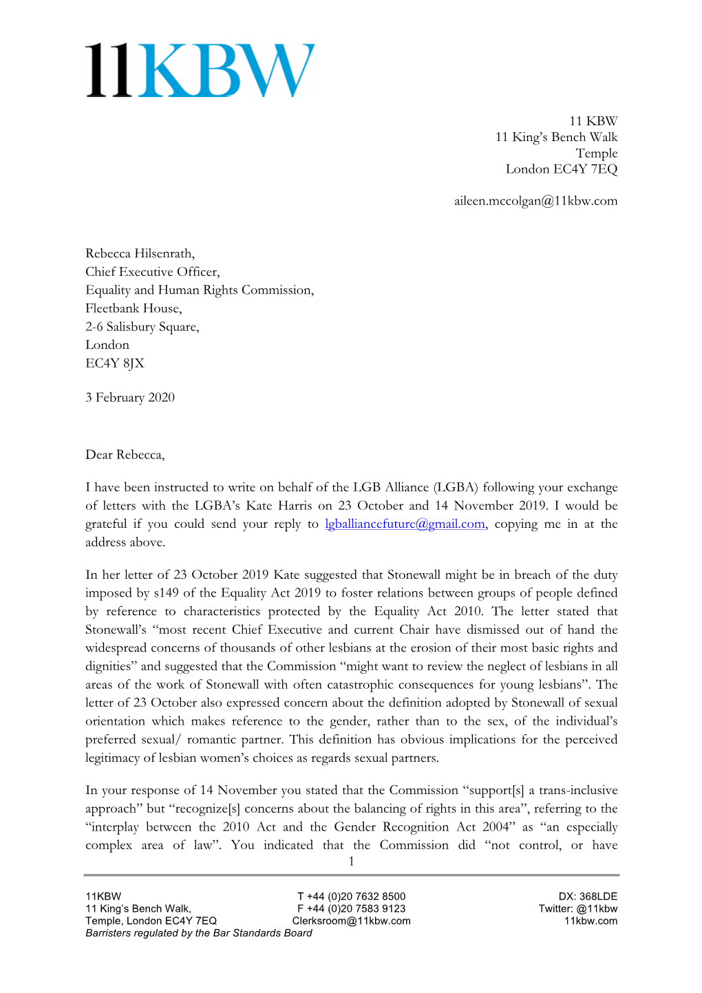 LBGA EHRC Letter 3 February