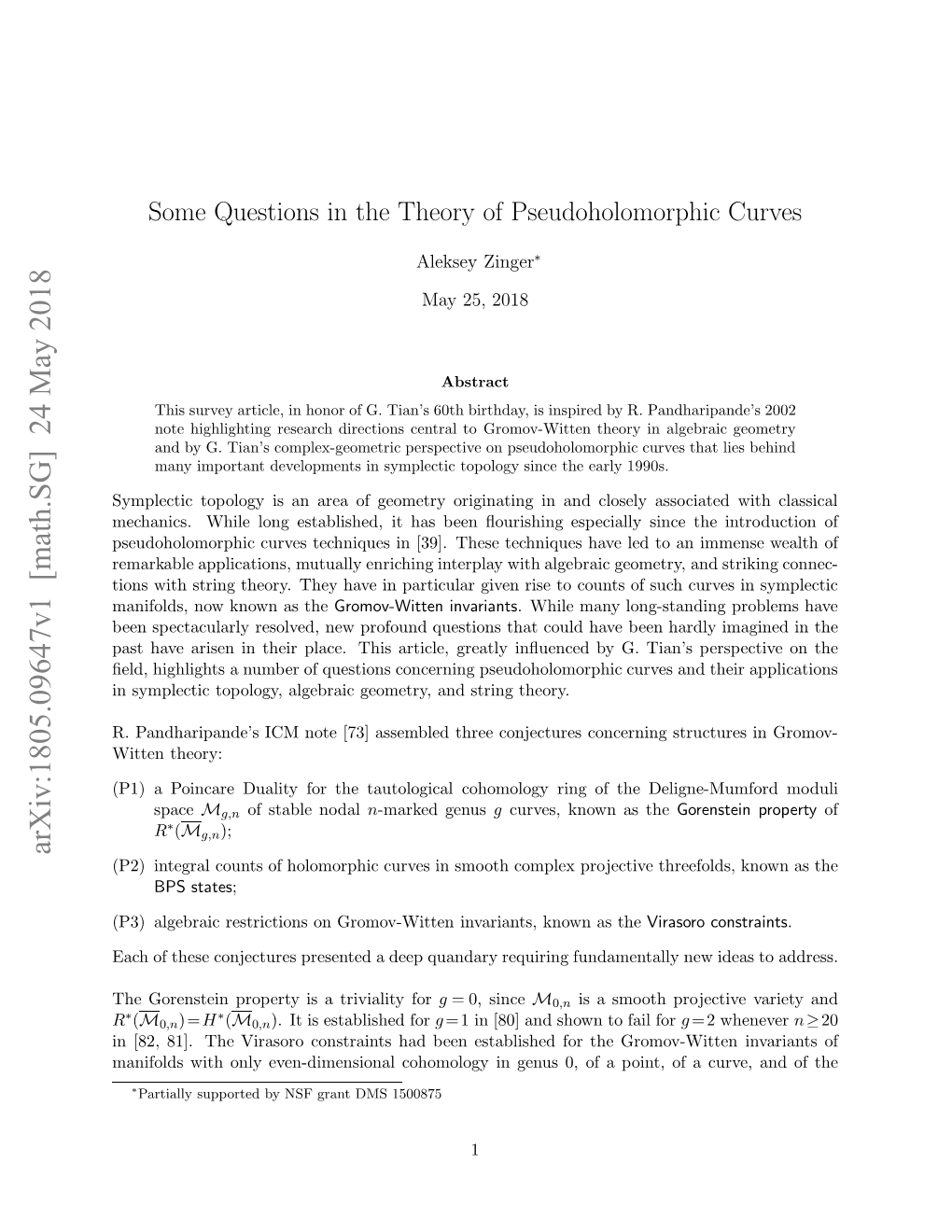 Some Questions in the Theory of Pseudoholomorphic Curves