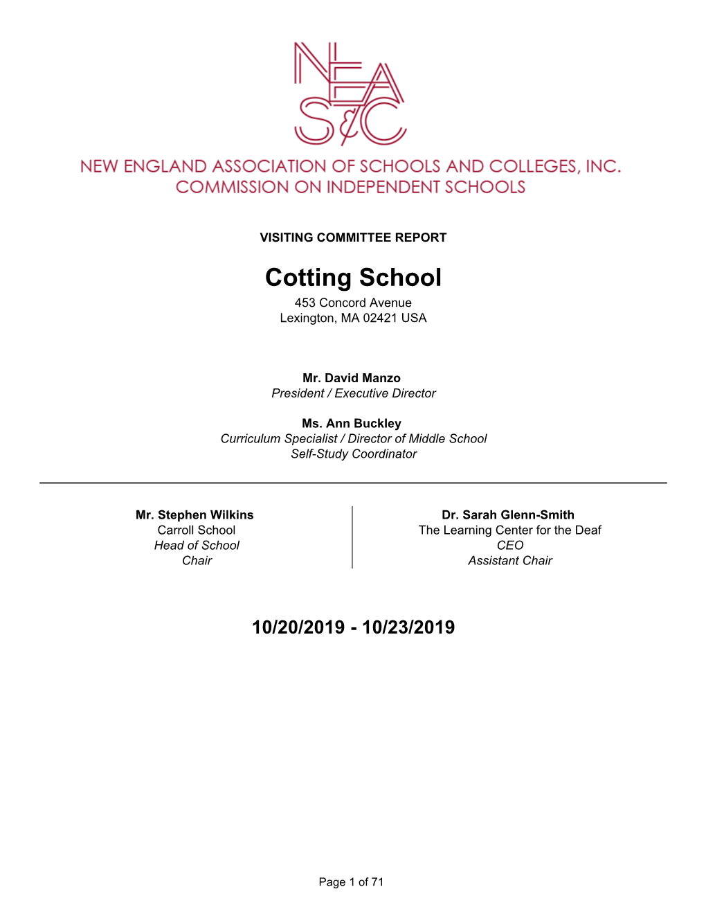 Cotting School NEASC VC Report 2019
