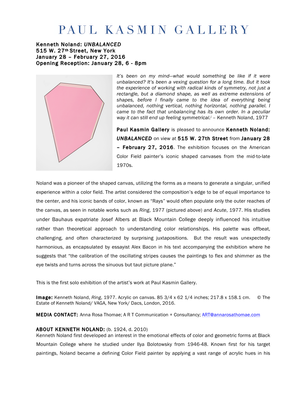 Kenneth Noland: UNBALANCED 515 W