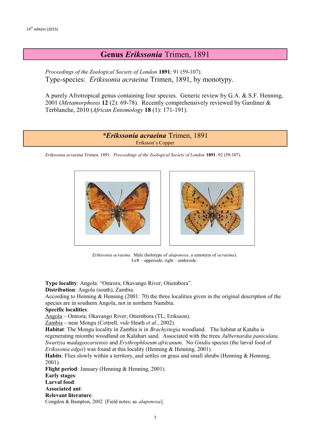 Genus Erikssonia Trimen, 1891