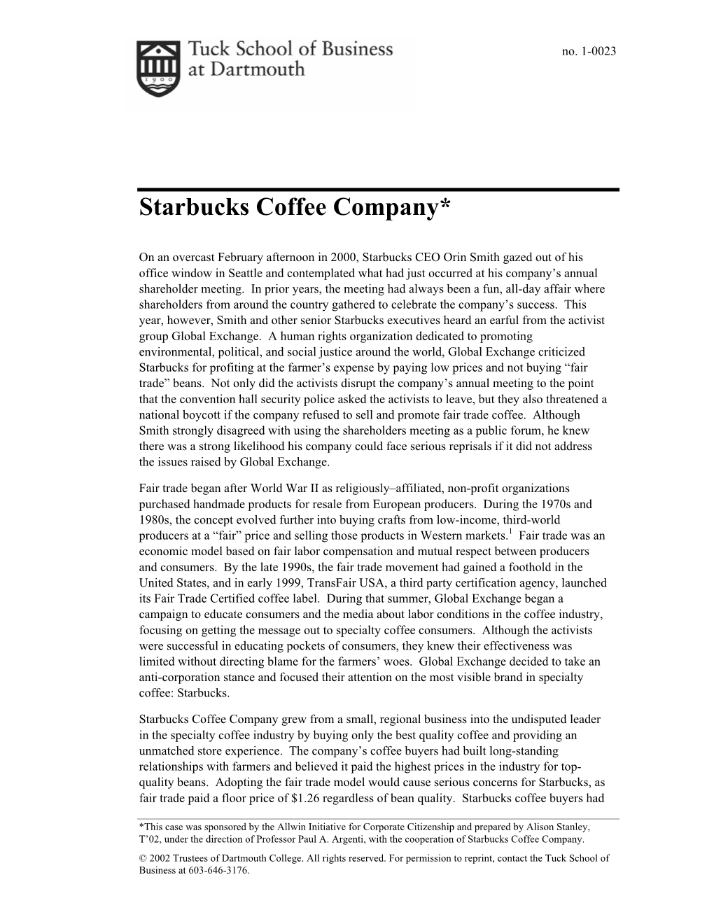 Starbucks Coffee Company*