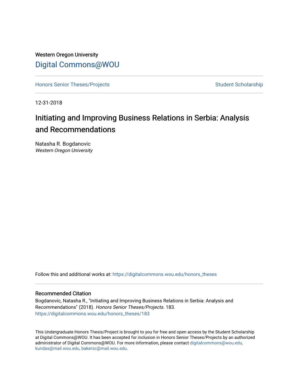 Initiating and Improving Business Relations in Serbia: Analysis and Recommendations