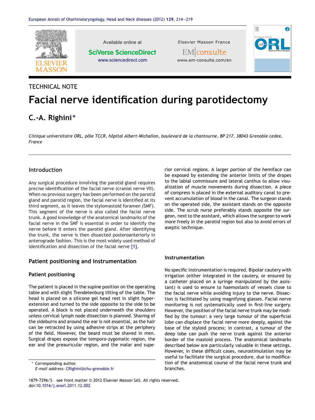 Facial Nerve Identification During Parotidectomy