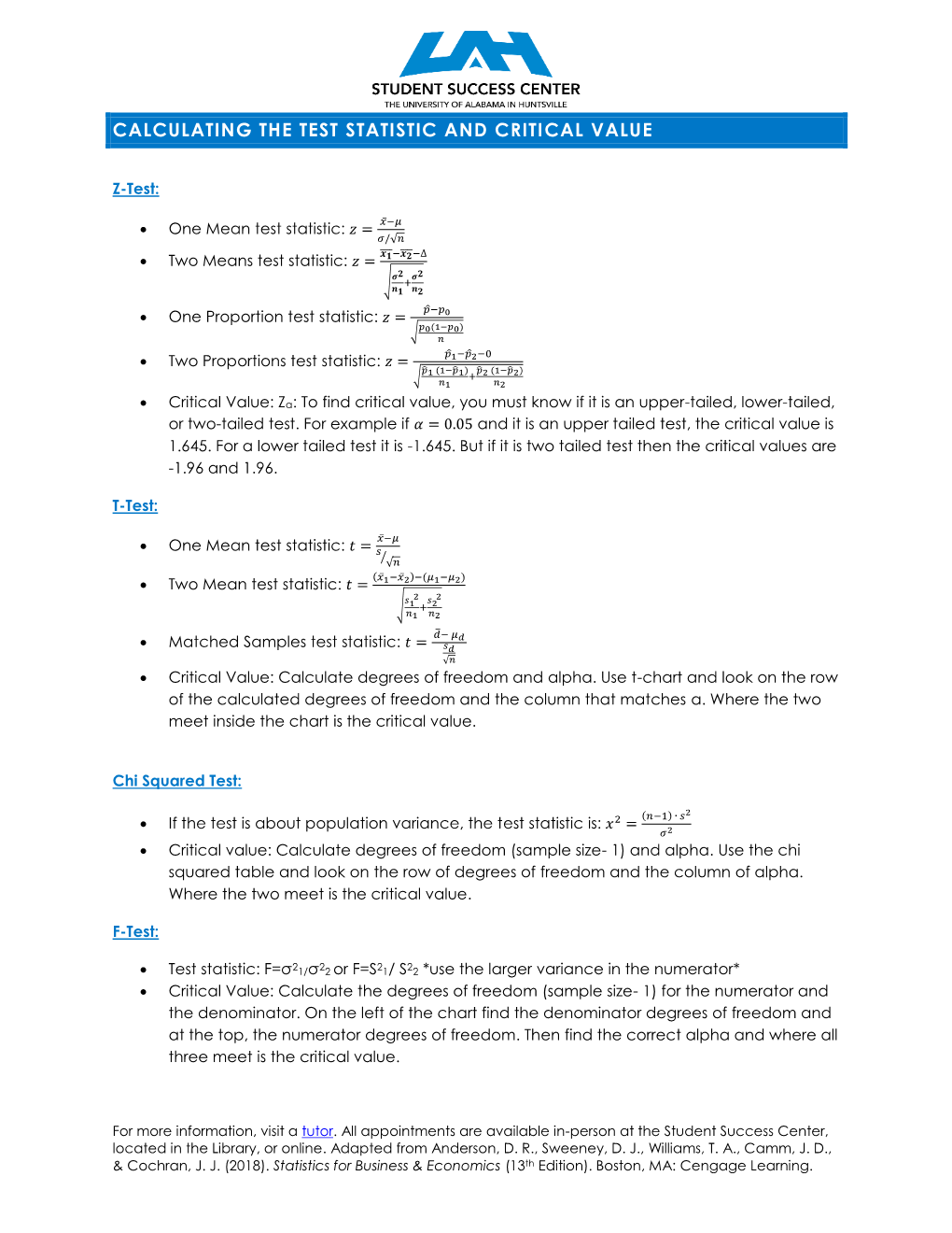 Calculating the Test Statistic and Critical Value