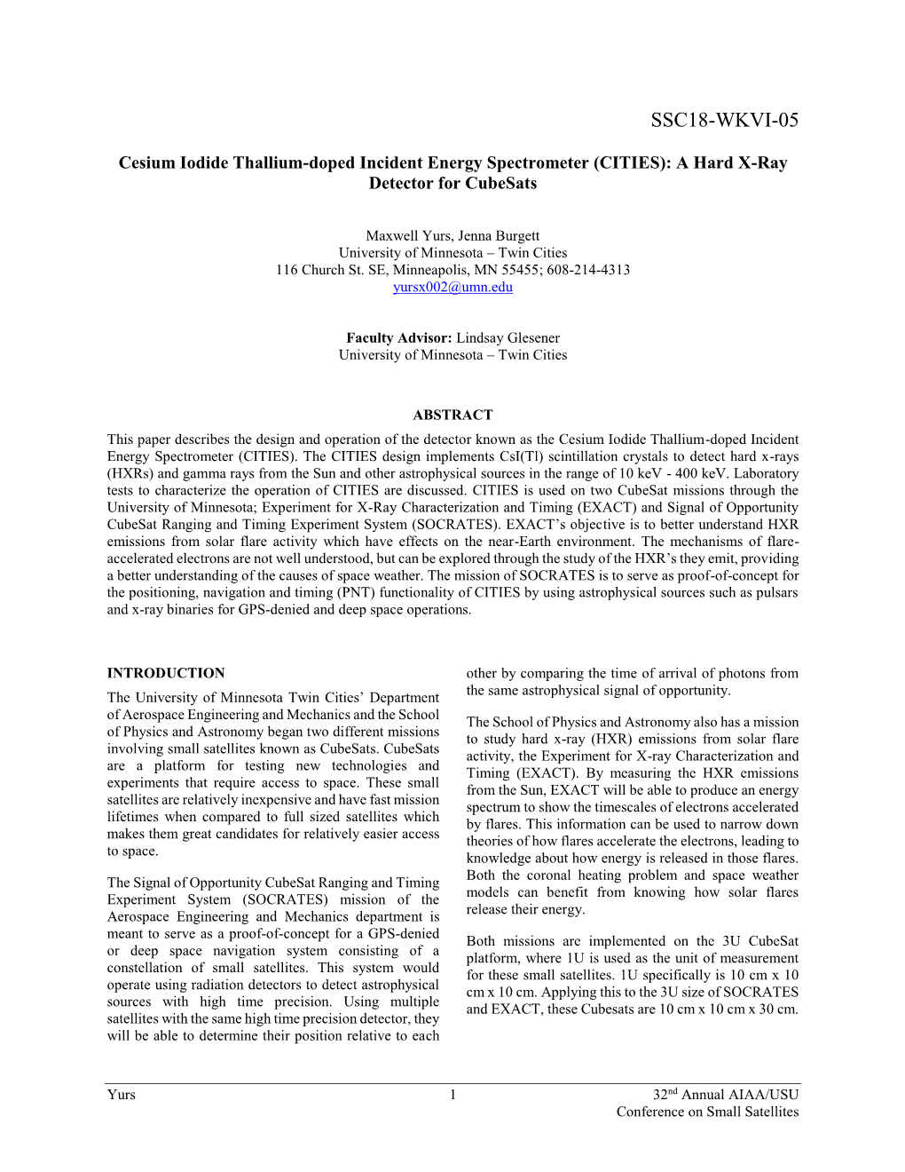 Cesium Iodide Thallium-Doped Incident Energy Spectrometer (CITIES): a Hard X-Ray Detector for Cubesats