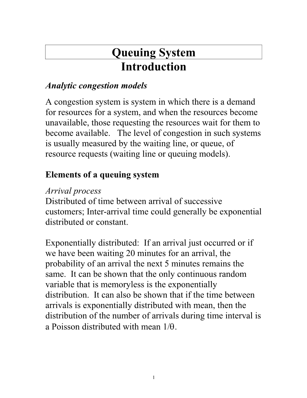 Analytic Congestion Models