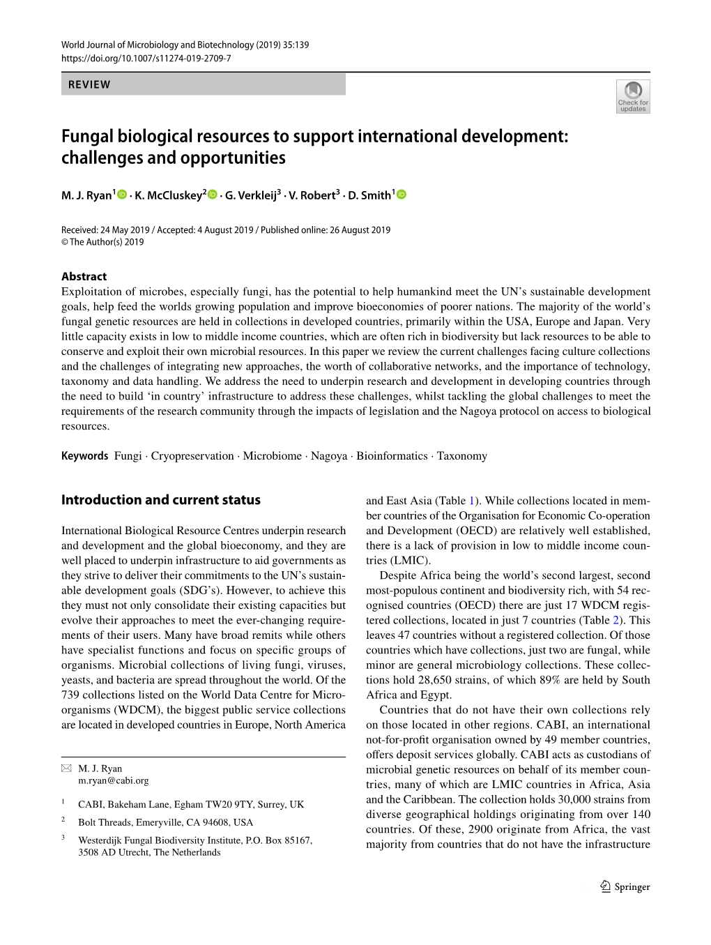 Fungal Biological Resources to Support International Development: Challenges and Opportunities