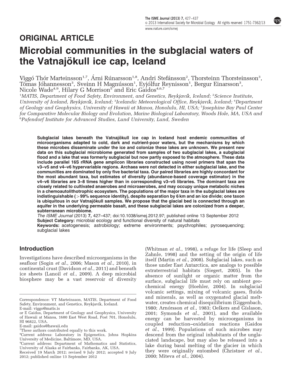 Microbial Communities in the Subglacial Waters of the VatnajÖ