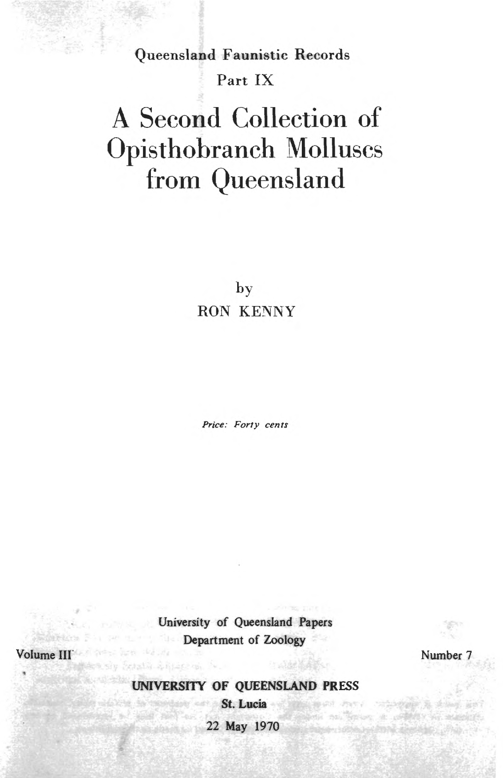 A Second Collection of Opisthobranch Molluscs from Queensland