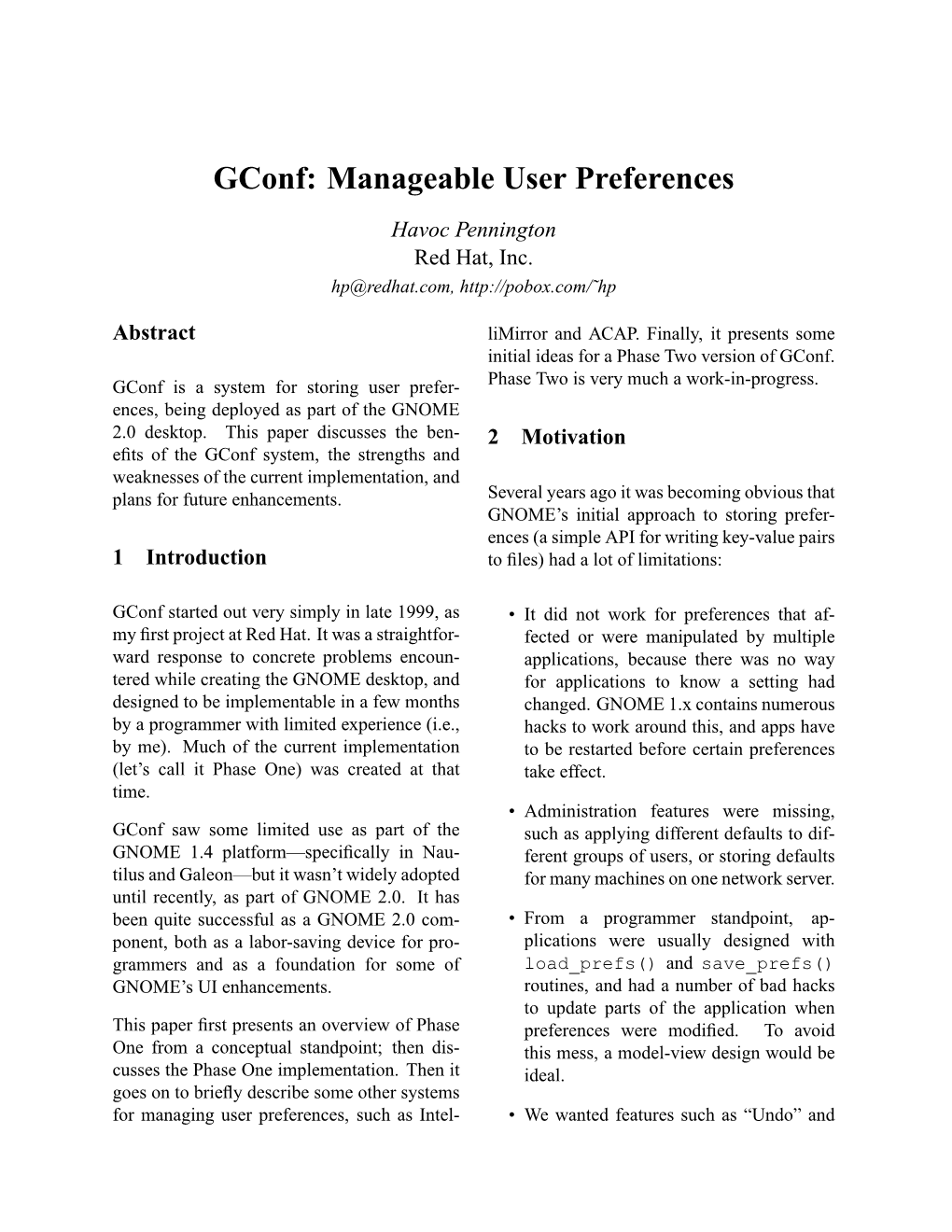 Gconf: Manageable User Preferences