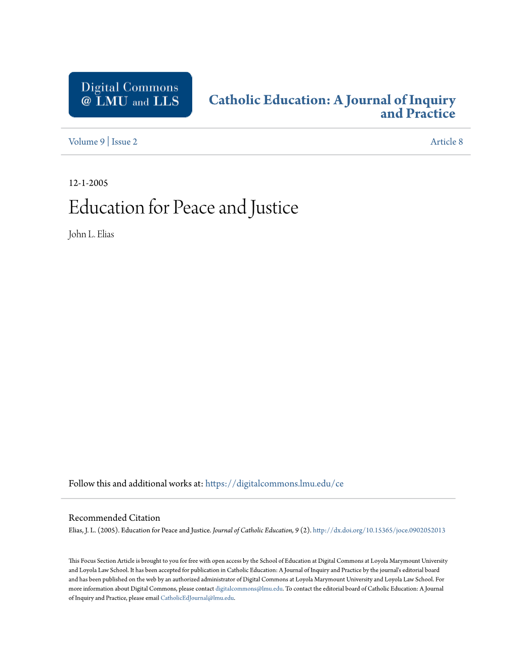 Education for Peace and Justice John L
