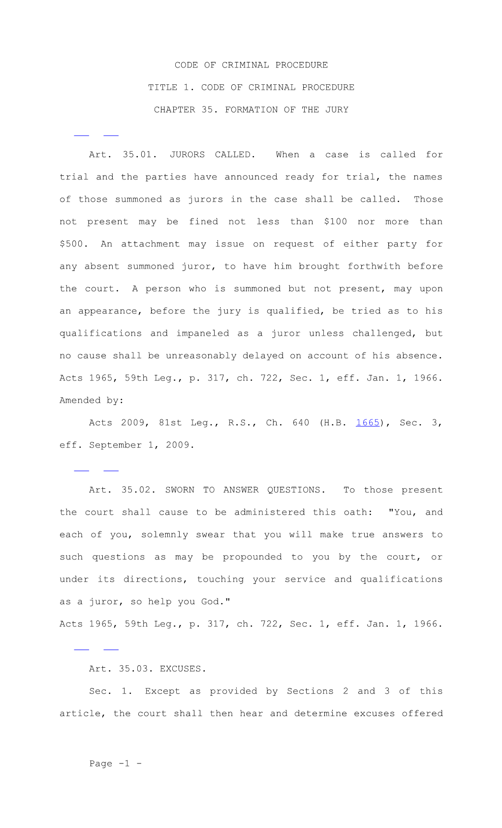 Title 1. Code of Criminal Procedure s1