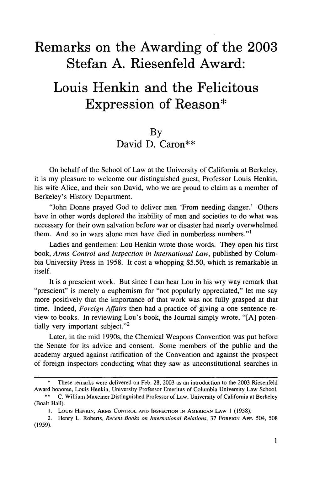 Louis Henkin and the Felicitous Expression of Reason*