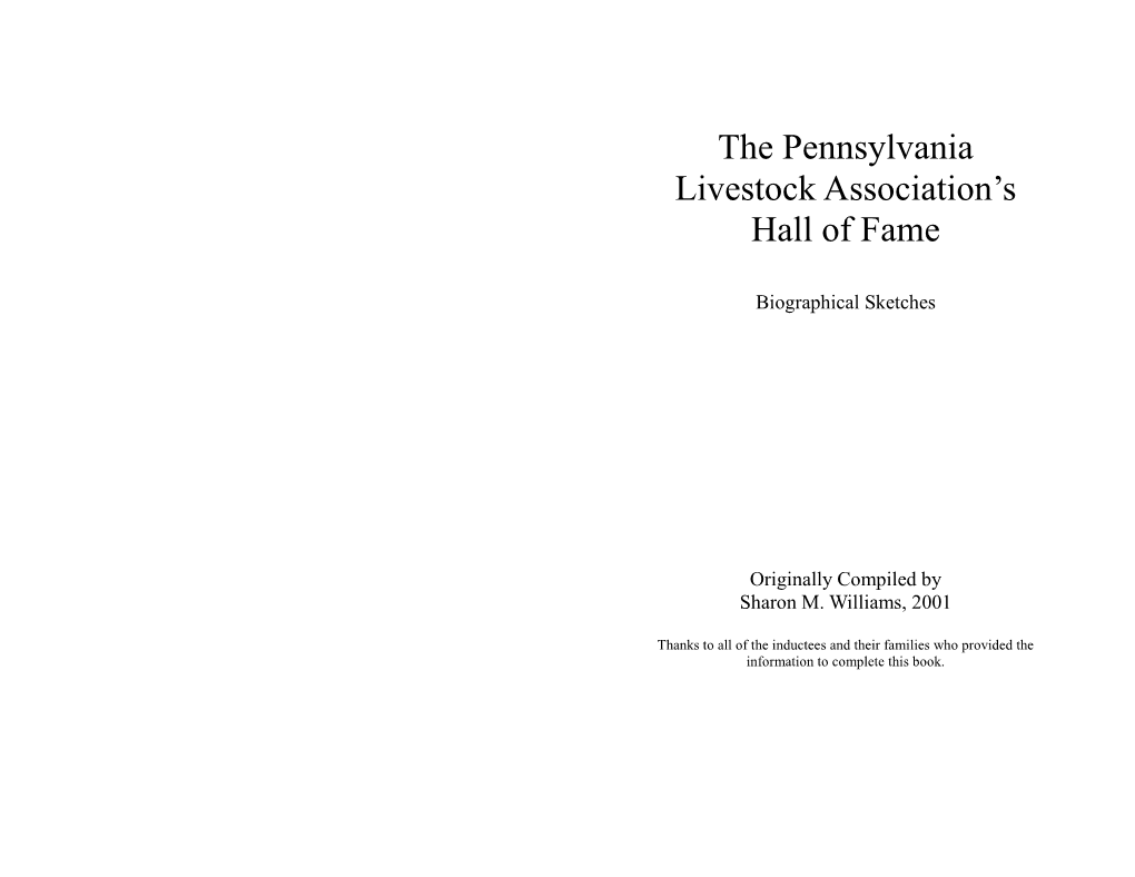 The Pennsylvania Livestock Association's Hall of Fame