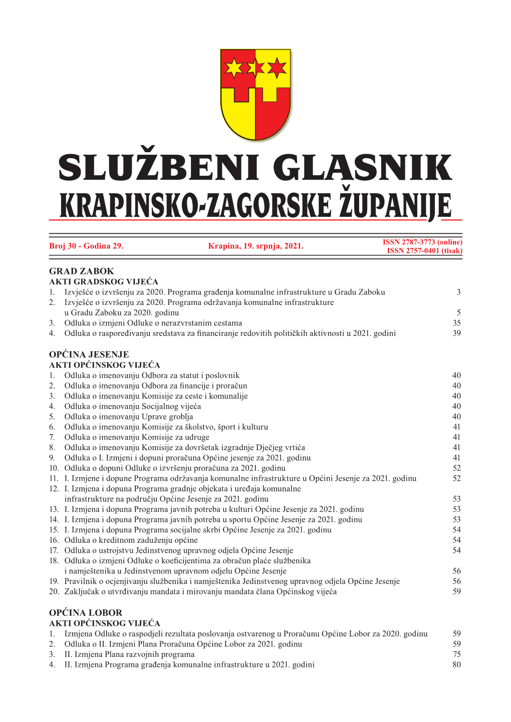 Grad Zabok Općina Jesenje Općina Lobor