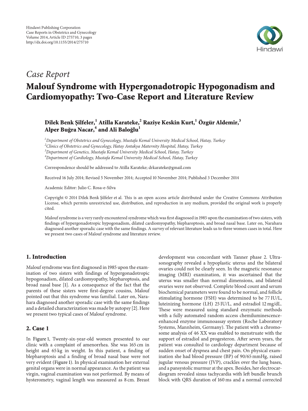 Malouf Syndrome with Hypergonadotropic Hypogonadism and Cardiomyopathy: Two-Case Report and Literature Review