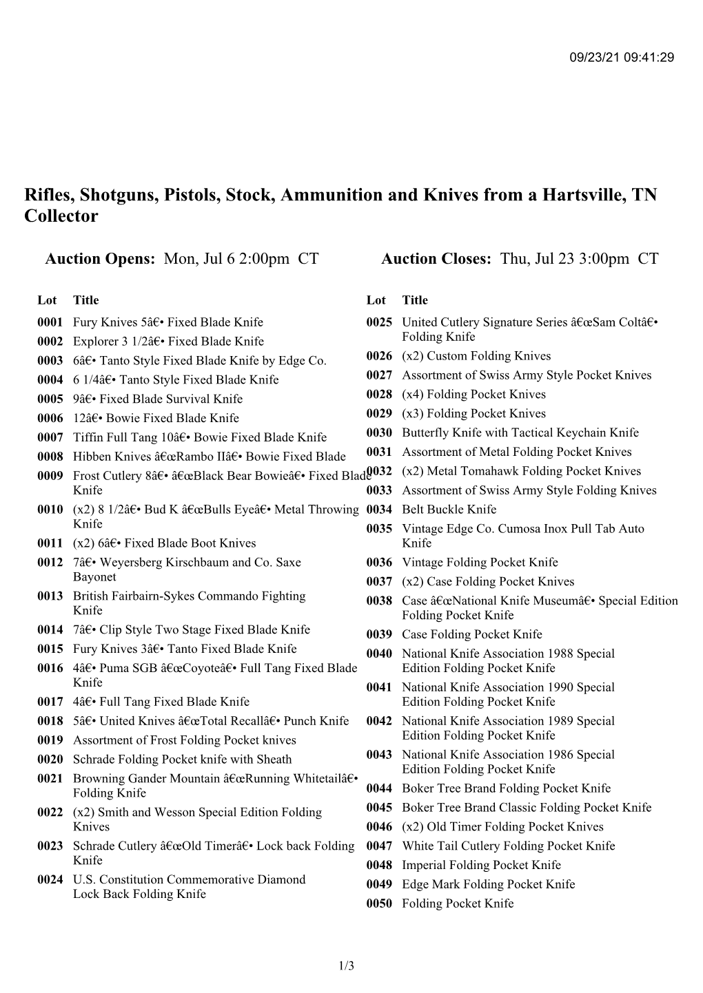 Rifles, Shotguns, Pistols, Stock, Ammunition and Knives from a Hartsville, TN Collector