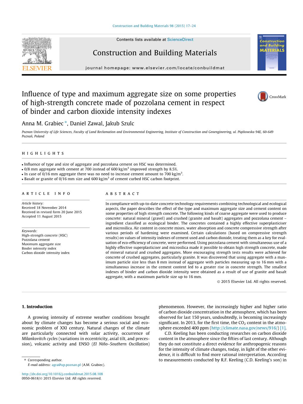 Influence of Type and Maximum Aggregate Size on Some Properties of High-Strength Concrete Made of Pozzolana Cement in Respect Of