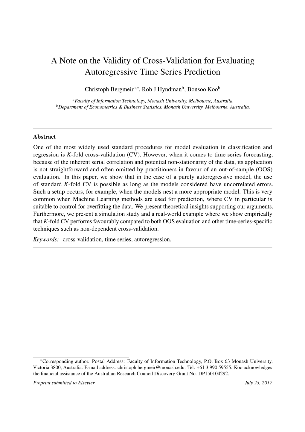A Note on the Validity of Cross-Validation for Evaluating Autoregressive Time Series Prediction