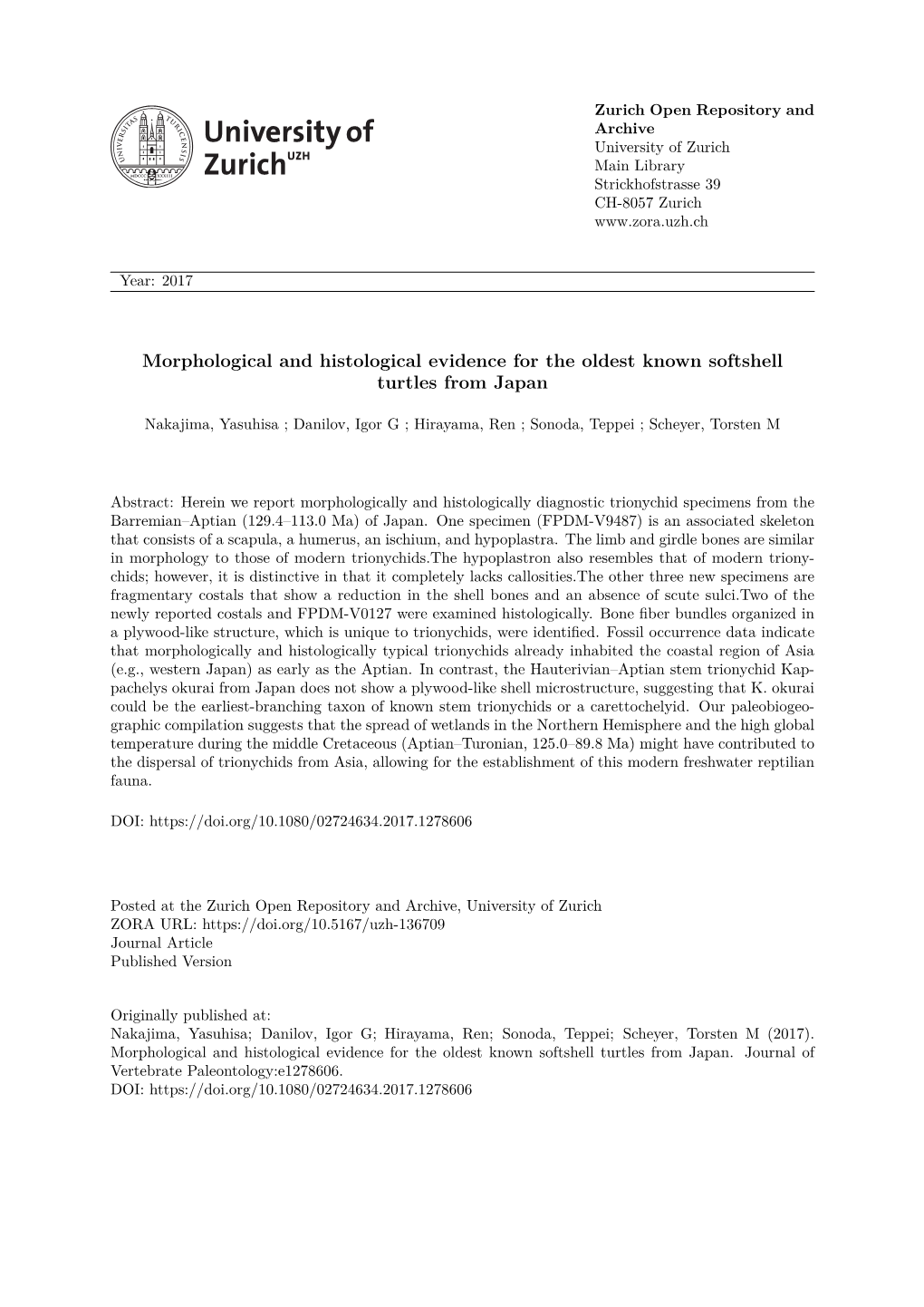 Morphological and Histological Evidence for the Oldest Known Softshell Turtles from Japan