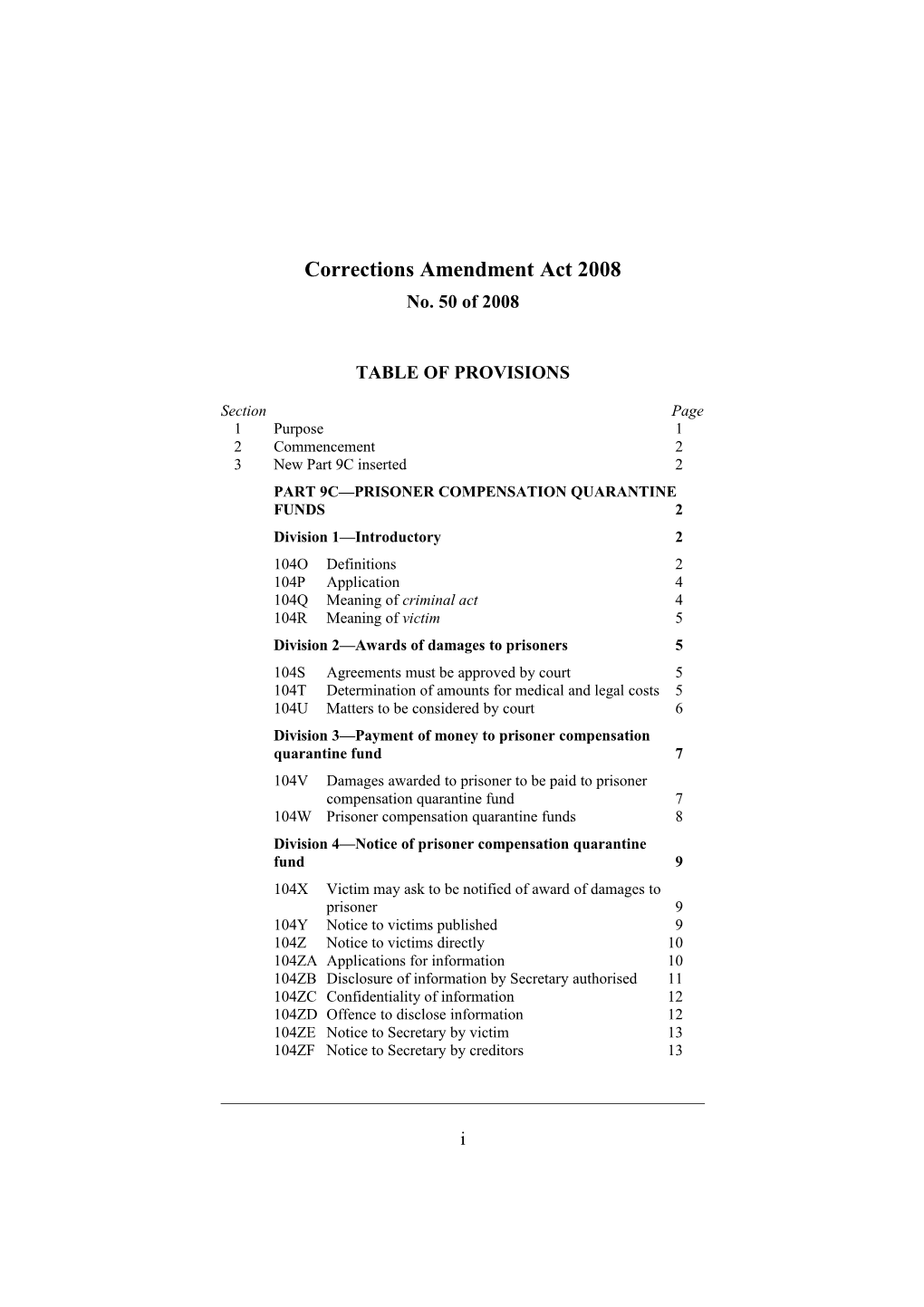 Corrections Amendment Act 2008