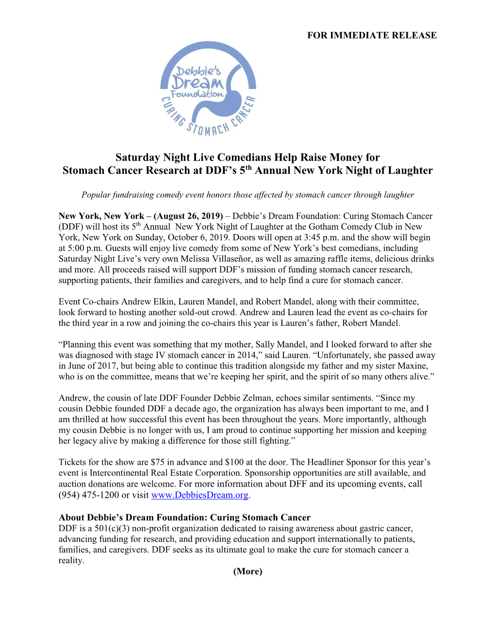 Saturday Night Live Comedians Help Raise Money for Stomach Cancer Research at DDF’S 5Th Annual New York Night of Laughter