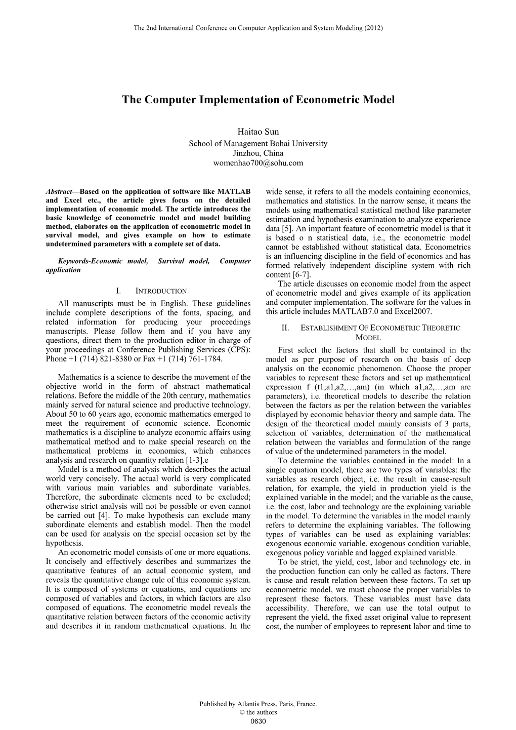 The Computer Implementation of Econometric Model