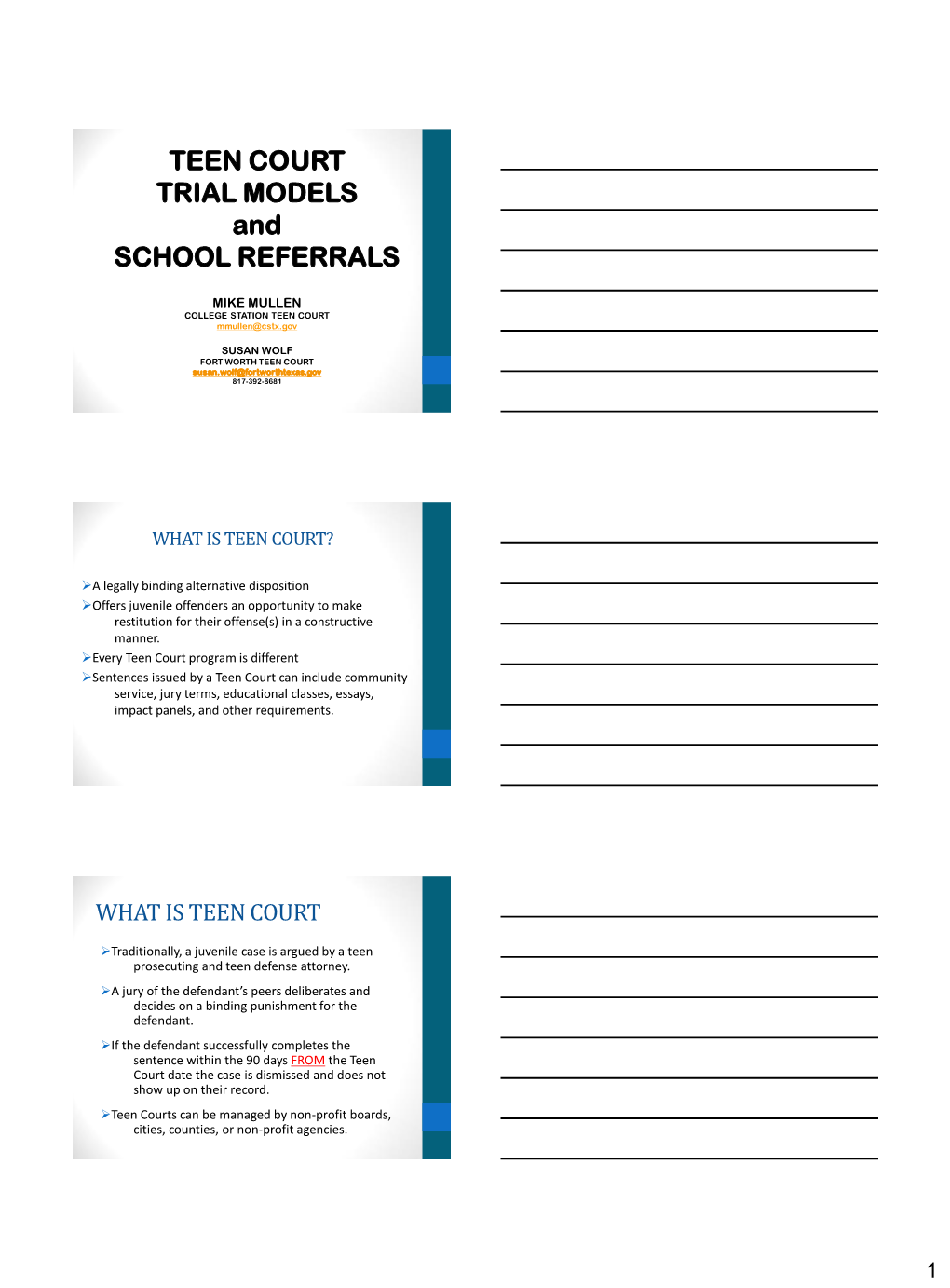 TEEN COURT TRIAL MODELS and SCHOOL REFERRALS