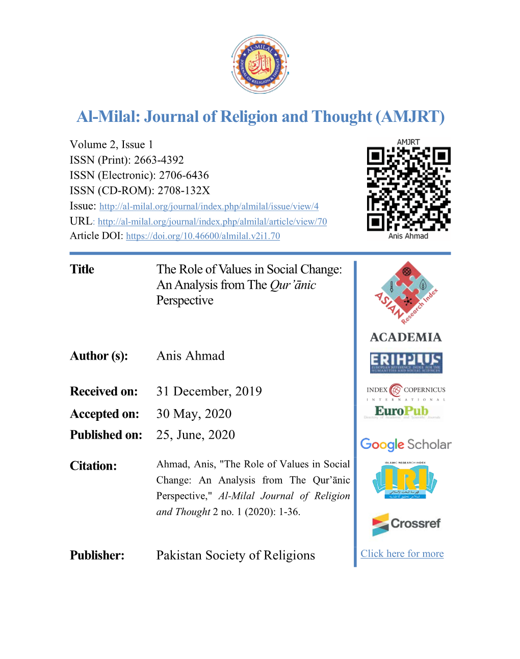 Journal of Religion and Thought (AMJRT)