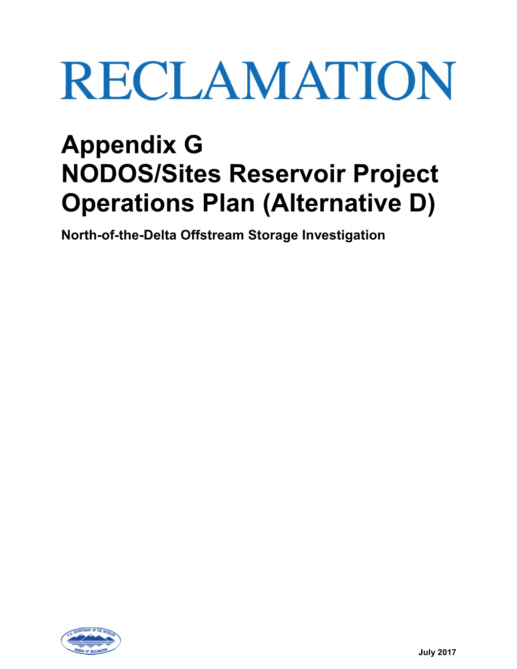 Appendix G: NODOS/Sites Reservoir Project Operations Plan