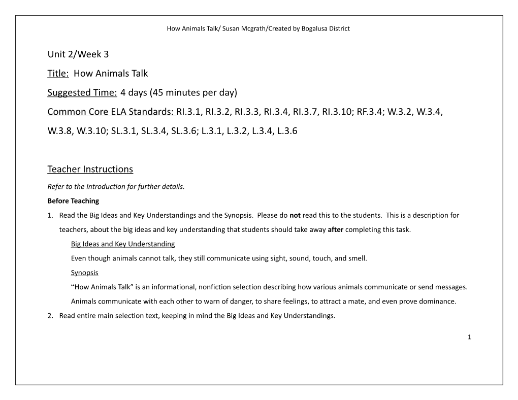 How Animals Talk/ Susan Mcgrath/Created by Bogalusa District