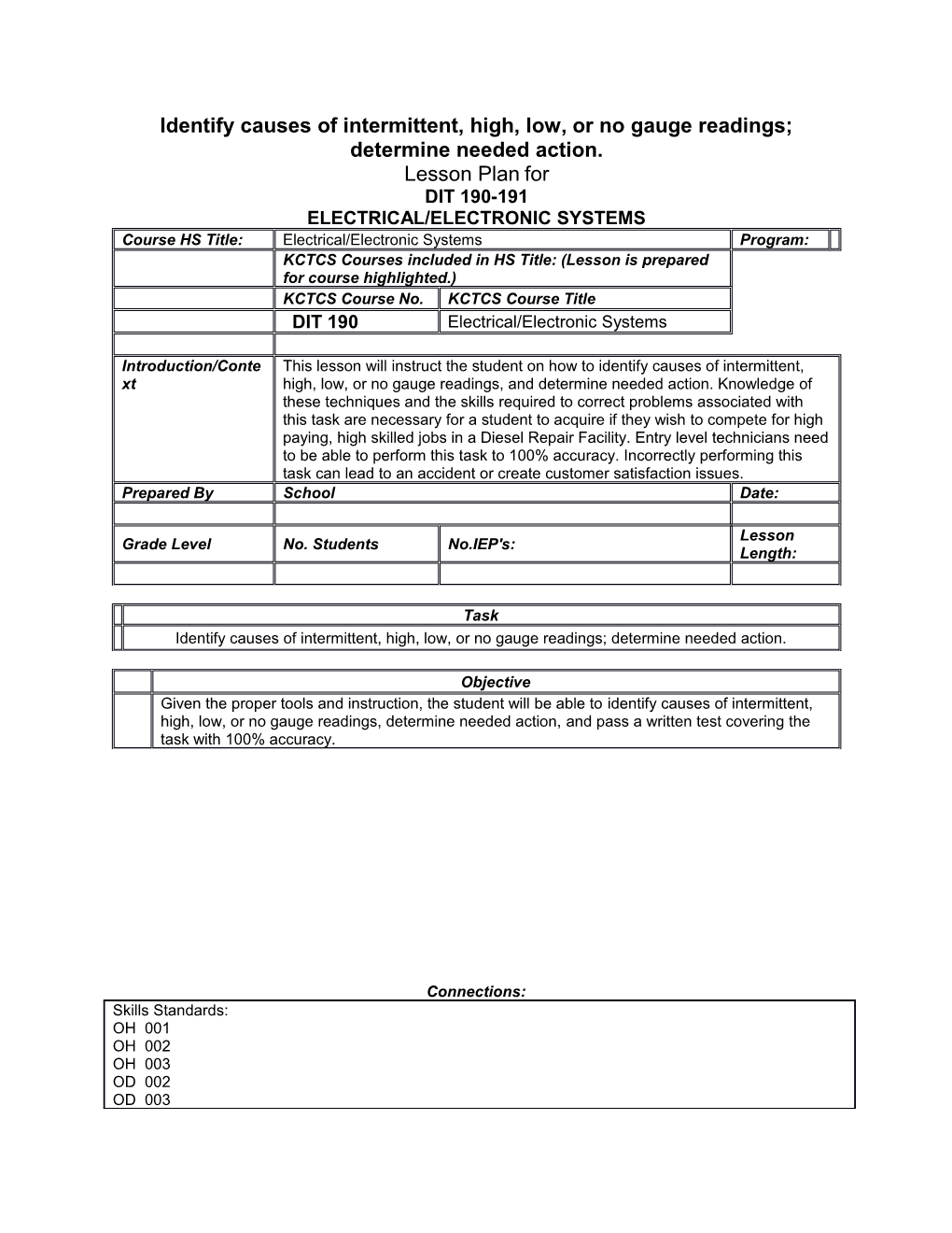 Identify Causes of Intermittent, High, Low, Or No Gauge Readings; Determine Needed Action