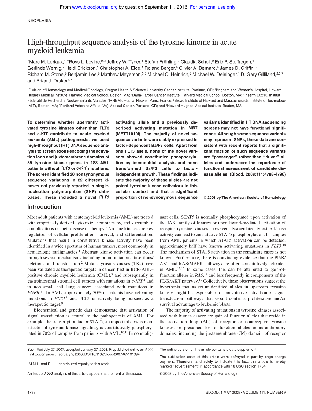 High-Throughput Sequence Analysis of the Tyrosine Kinome in Acute Myeloid Leukemia