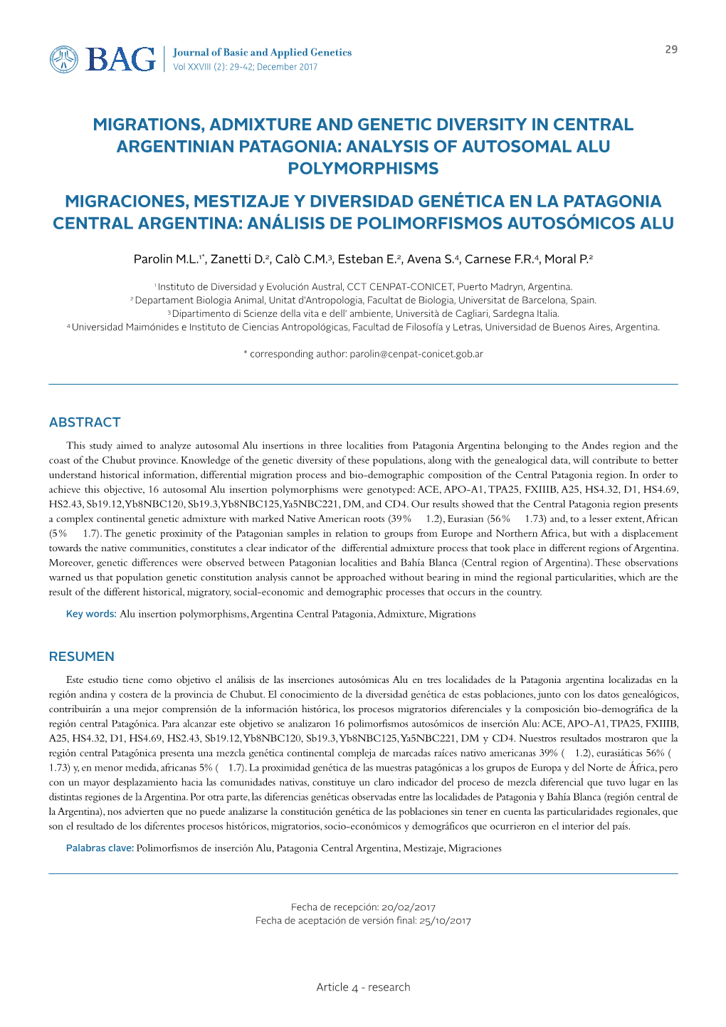 Migrations, Admixture and Genetic Diversity in Central Argentinian Patagonia: Analysis of Autosomal Alu Polymorphisms