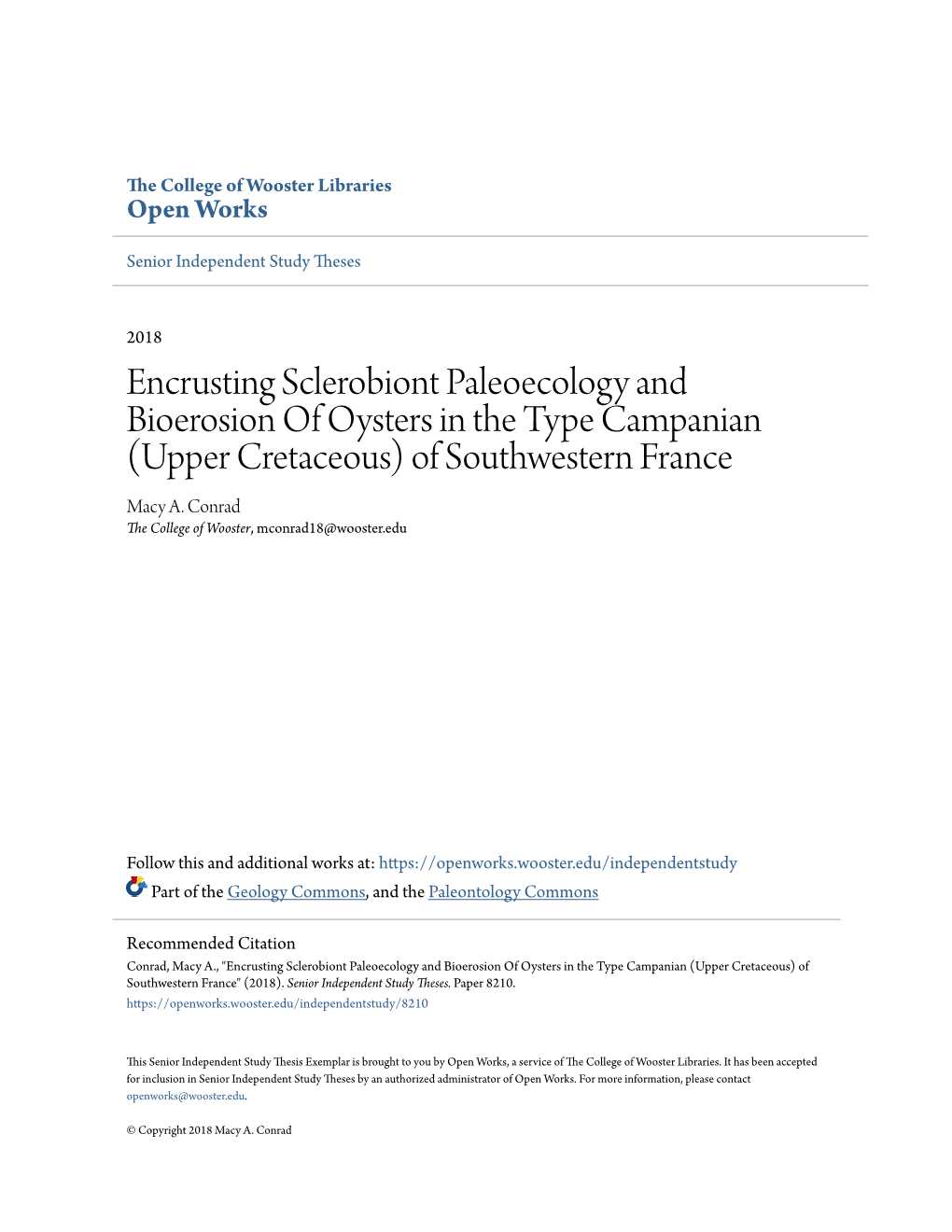 (Upper Cretaceous) of Southwestern France Macy A