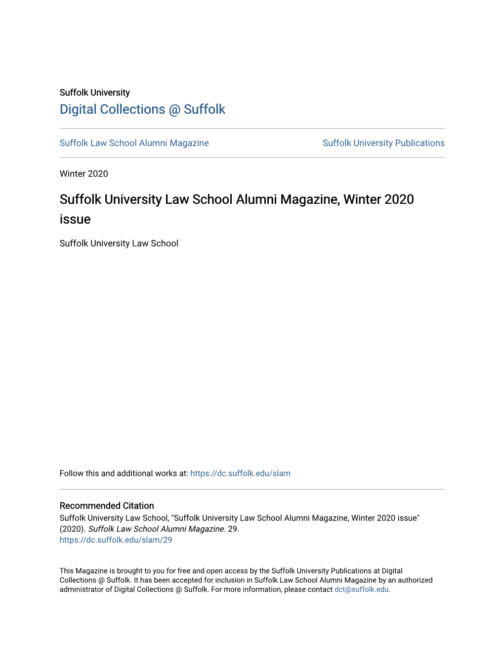 Suffolk University Law School Alumni Magazine, Winter 2020 Issue