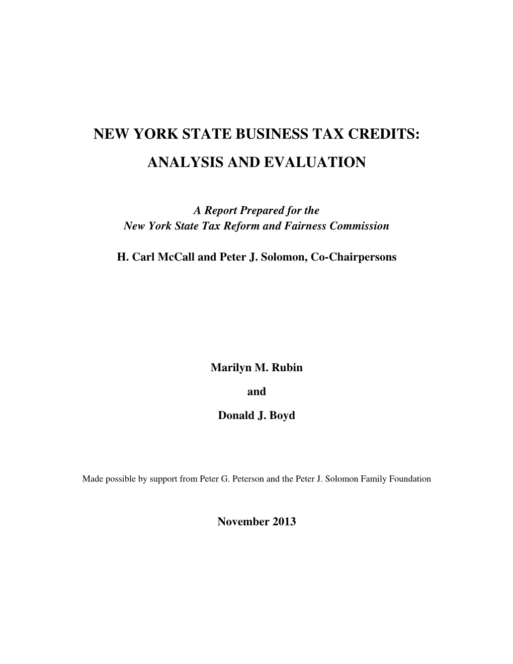 New York State Business Tax Credits: Analysis