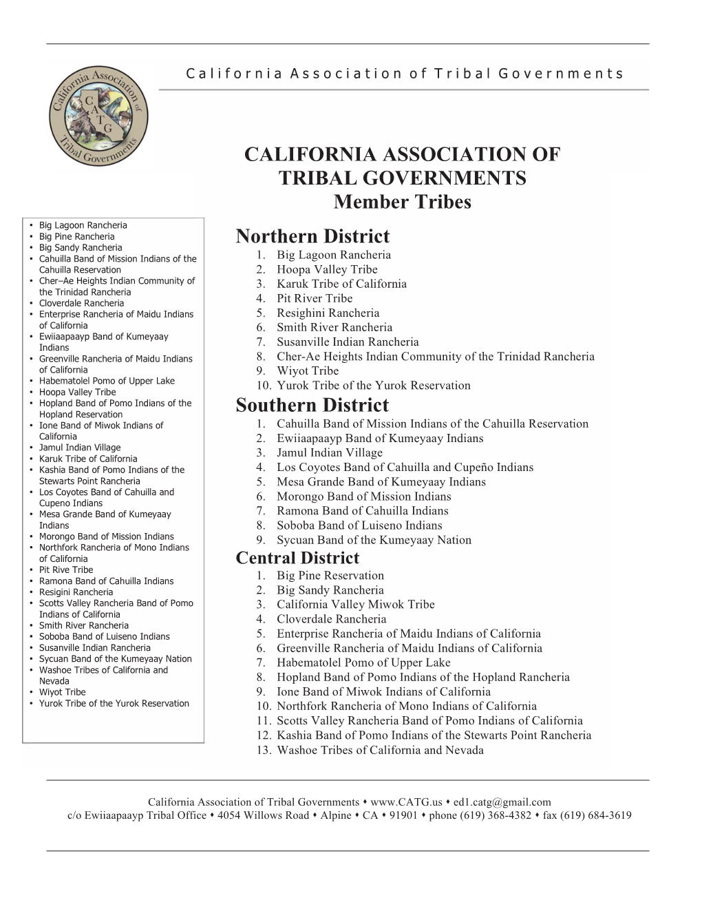 CALIFORNIA ASSOCIATION of TRIBAL GOVERNMENTS Member Tribes