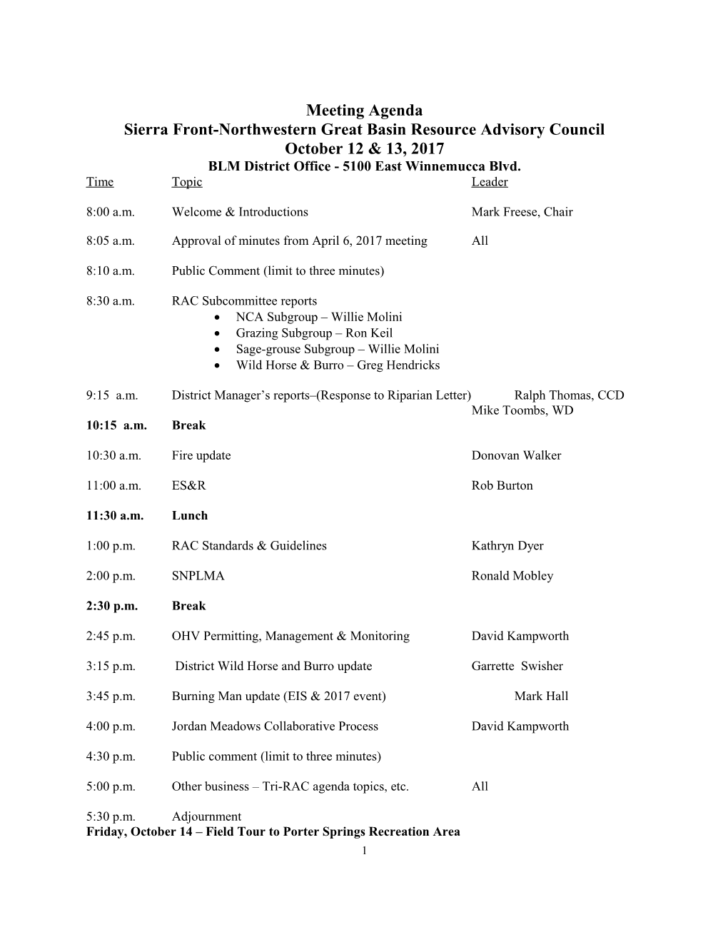 Sierra Front-Northwestern Great Basin Resource Advisory Council