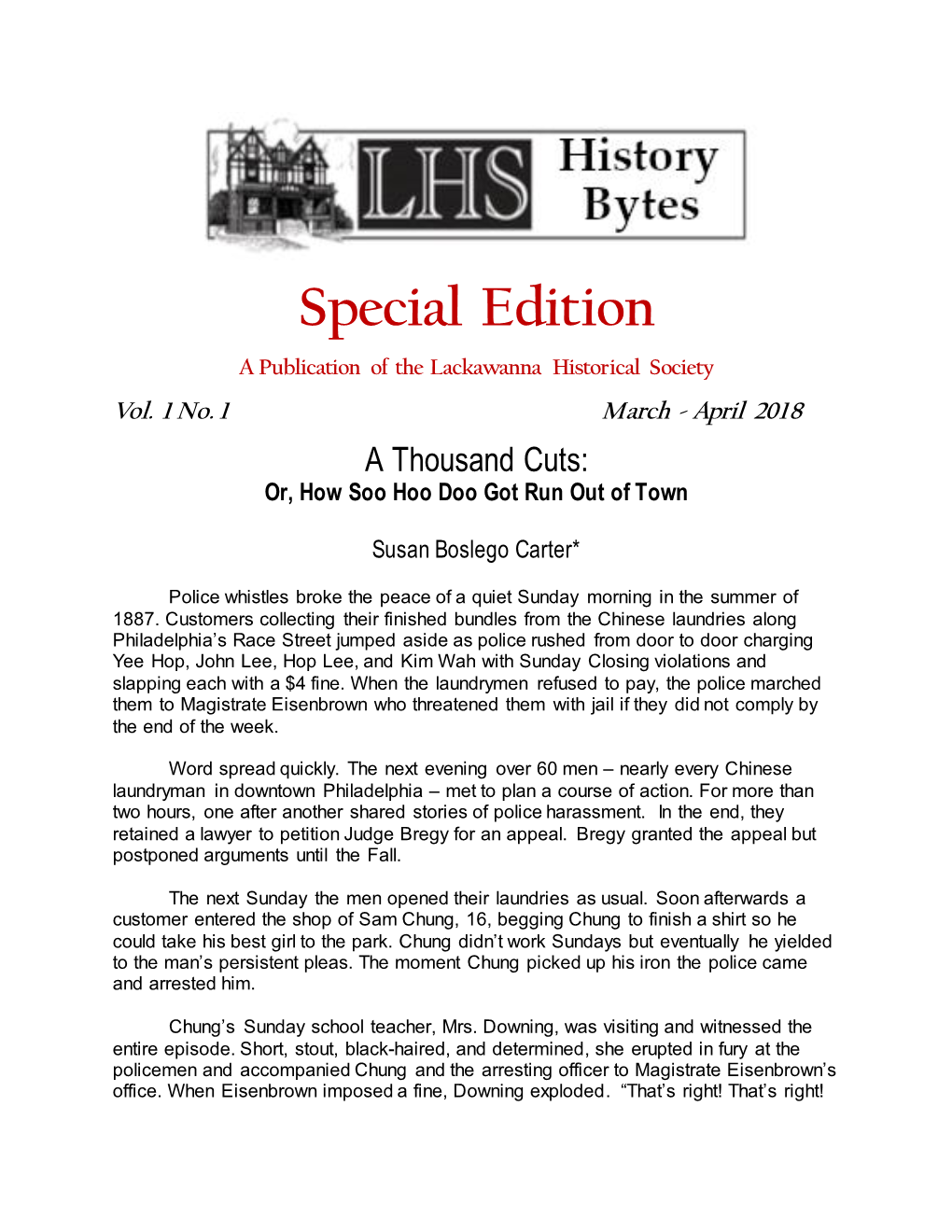 Special Edition a Publication of the Lackawanna Historical Society Vol