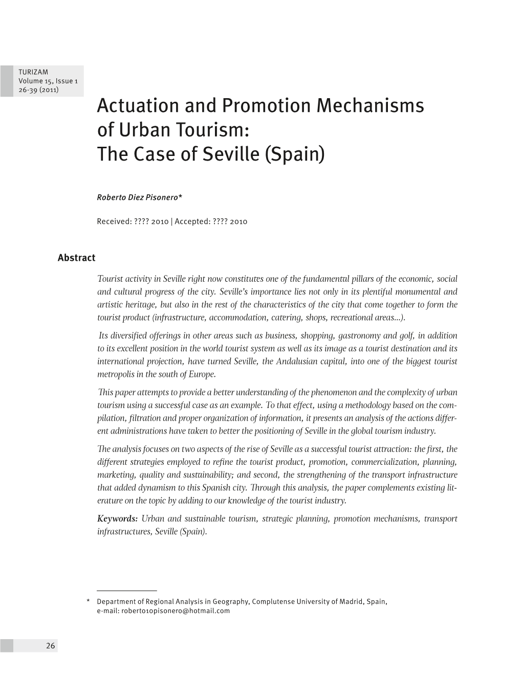Actuation and Promotion Mechanisms of Urban Tourism: the Case of Seville (Spain)