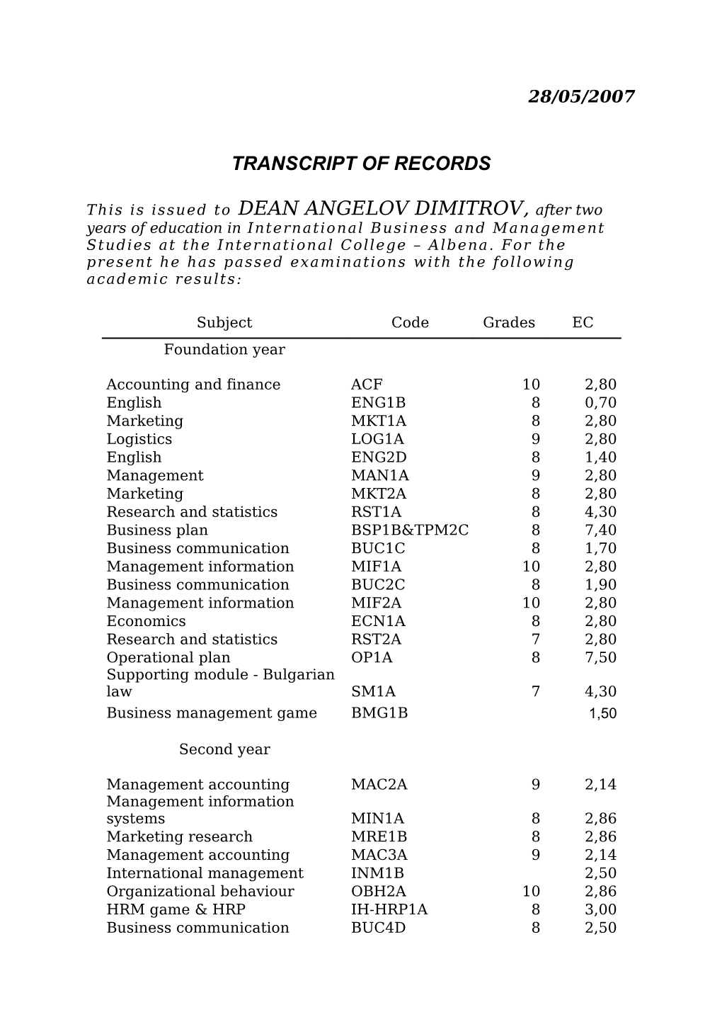 Transcript of Records