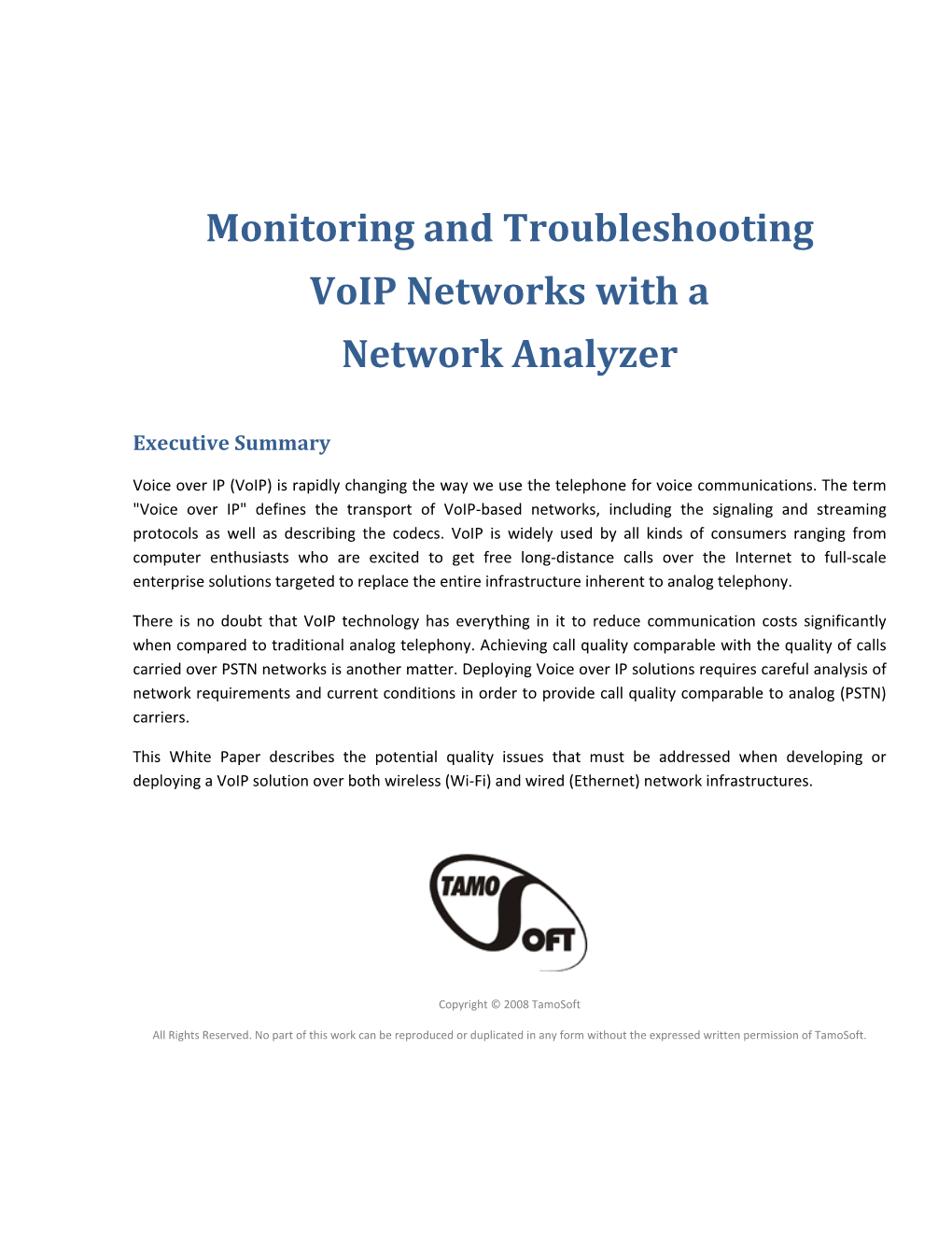 Monitoring and Troubleshooting Voip Networks with a Network Analyzer