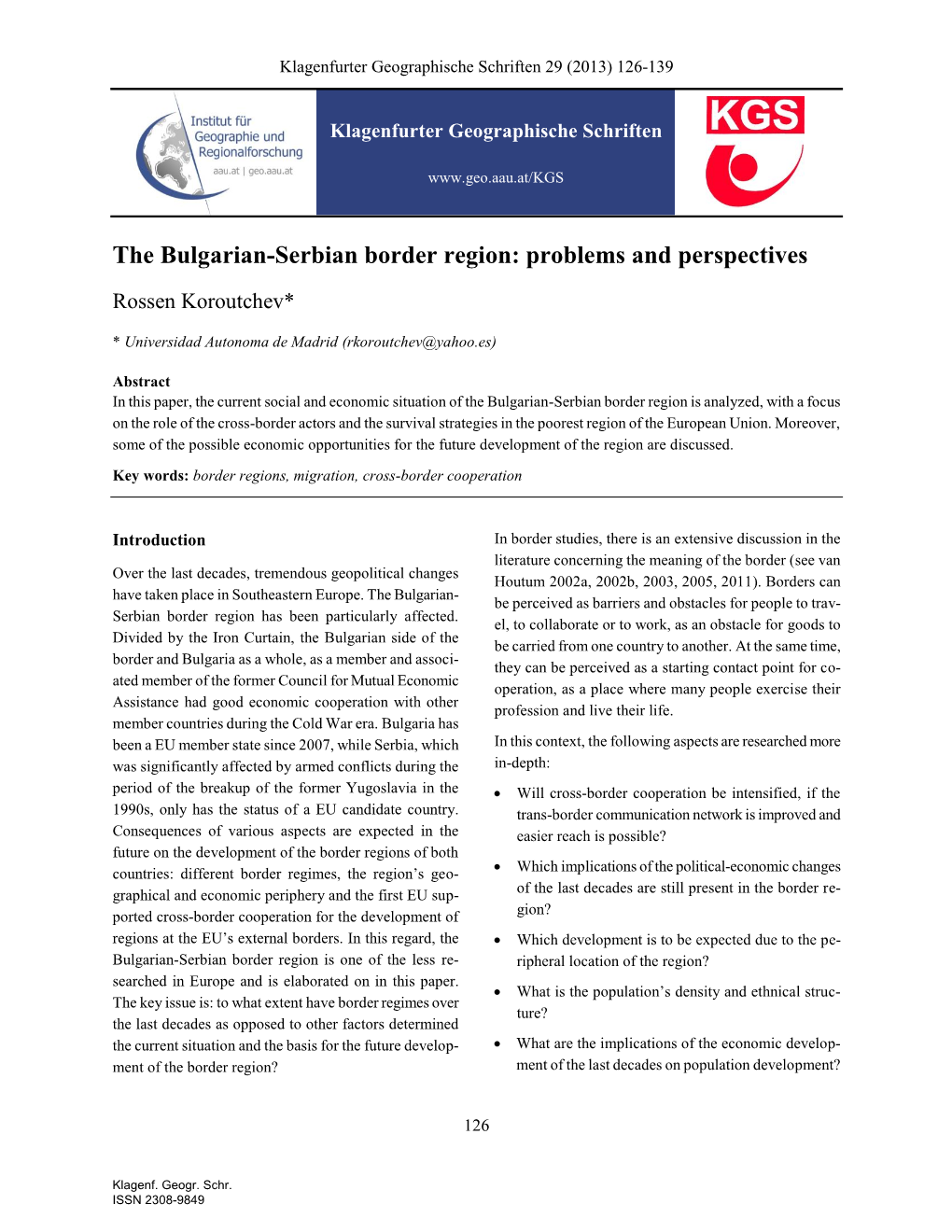 The Bulgarian-Serbian Border Region: Problems and Perspectives