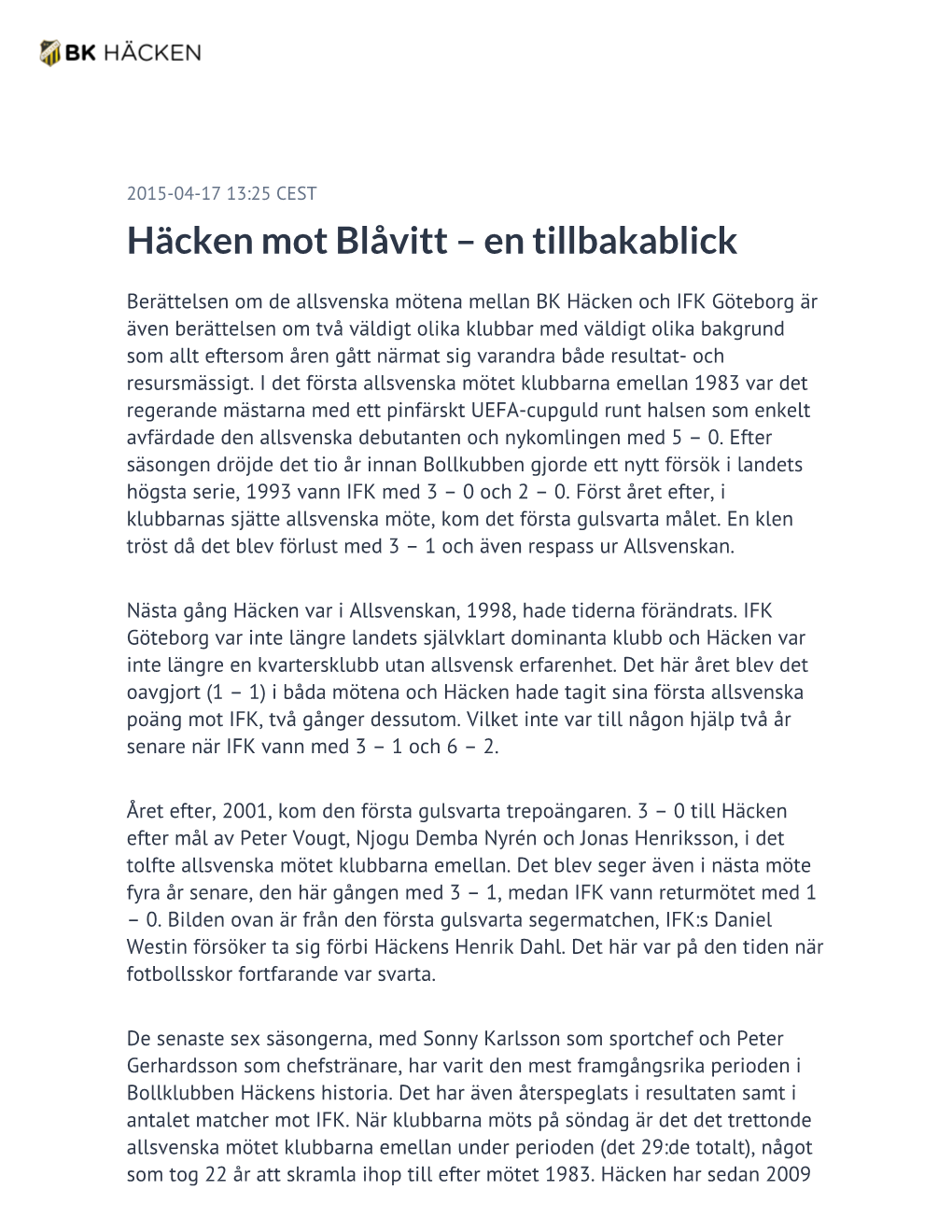 Häcken Mot Blåvitt – En Tillbakablick